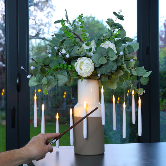 10 White Remote Controlled Magic Candles with Wand