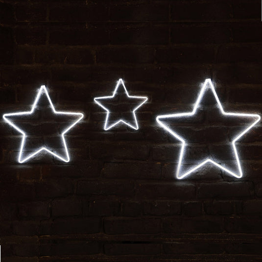 Set of 3 Small/Medium/Large White Neon Stars
