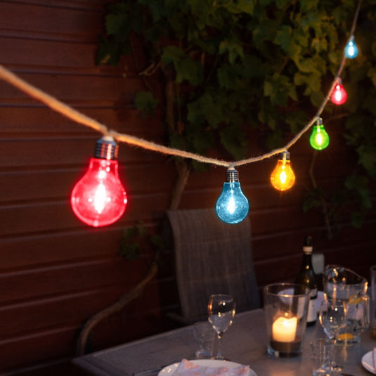 10 Connectable Multicolour Jute Rope Festoon Lights