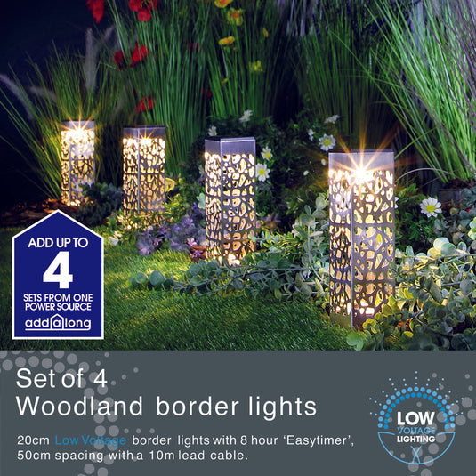 Set of 4 Connectable Square Woodland Cut Border Lights