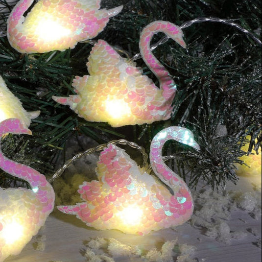 20 Warm White Pearl Sequin Swan String Lights with Clear Cable