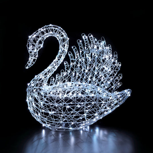 1M Colour Changeable White Rattan Serpentine Swan - 300 LEDs