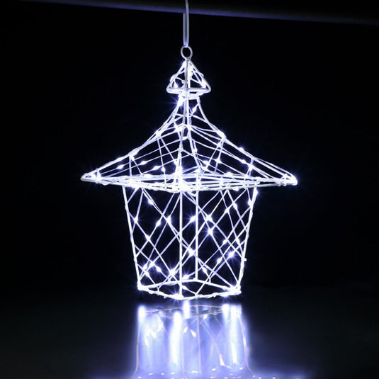 35cm White Wicker Dickensian Lantern - 90 Flexi Wire LEDs