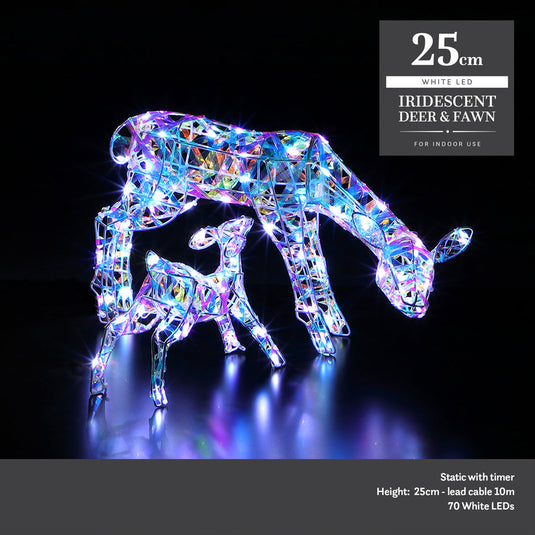 25cm Iridescent Dear And Fawn - 70 White LEDs