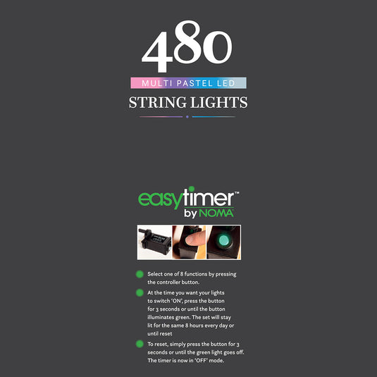 480 Pastel Multifunction String Lights with Green Cable