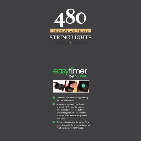 480 Antique White Multifunction String Lights with Green Cable