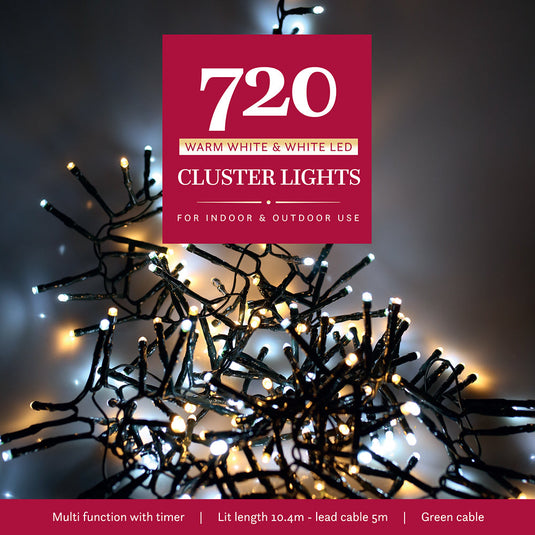 720 White/Warm White Multifunction Cluster Lights with Green Cable