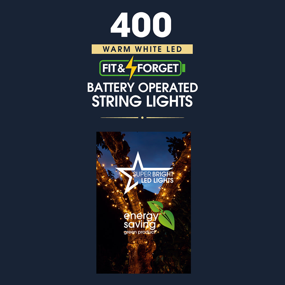 400 Fit & Forget Warm White Multifunction String Lights