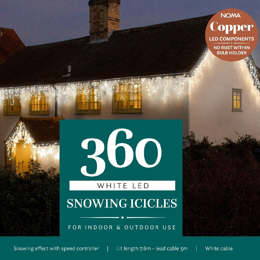 360 White Snowing Icicles With White Cable