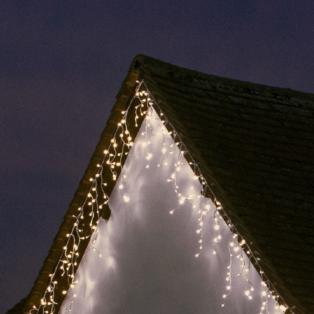 360 White Snowing Icicles With White Cable