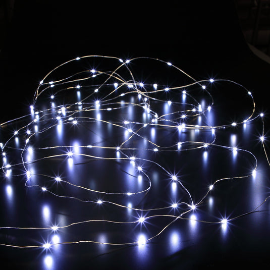 50 Fit & Forget White Bare Wire LED String Lights With Silver Wire