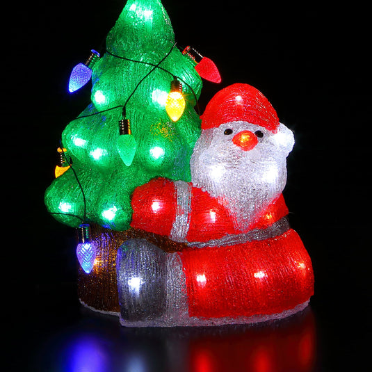 41cm Acrylic Santa & Tree with Lights