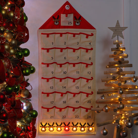 Fabric Reindeer Advent Calendar with Berry Lights