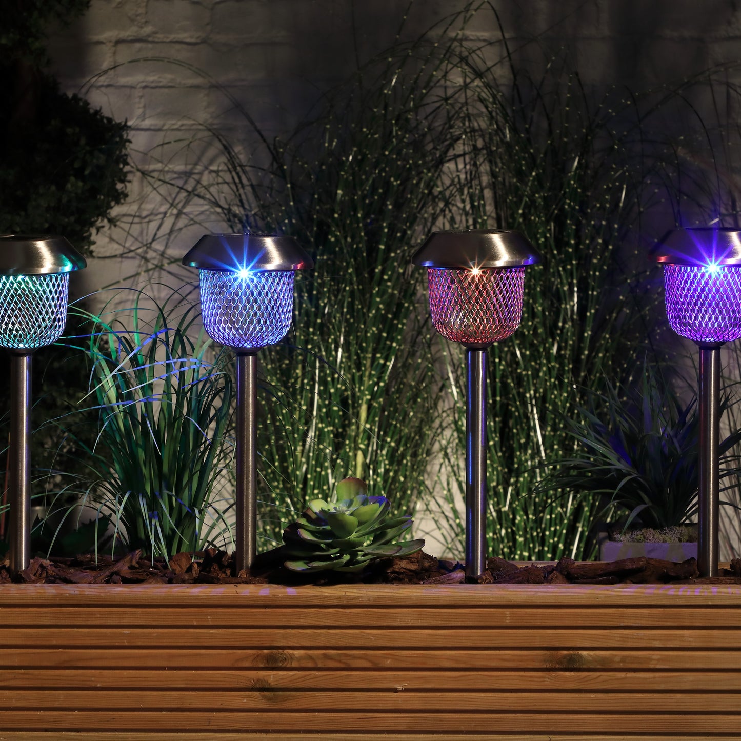 Set of 4 Solar Mesh Stake Lights - Colour Changing