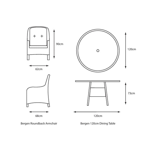 LG Outdoor Bergen 4 Seat Dining Set with Deluxe 2.5m Parasol