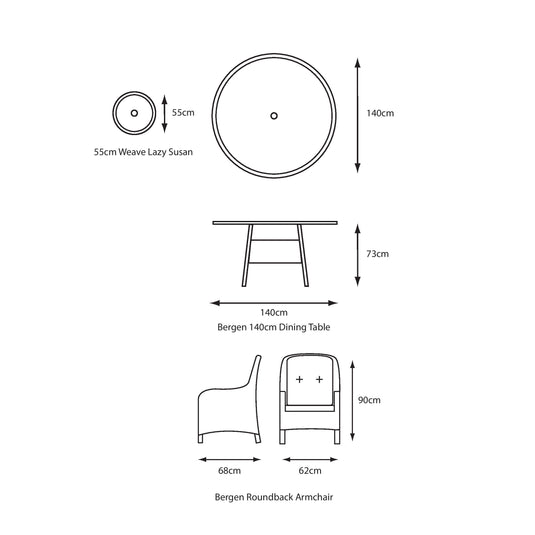LG Outdoor Bergen 6 Seat Dining Set with Deluxe 3m Parasol