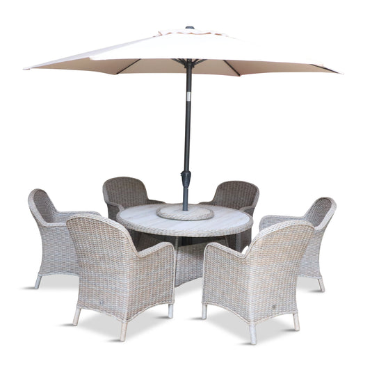 LG Outdoor Bergen 6 Seat Dining Set with Deluxe 3m Parasol