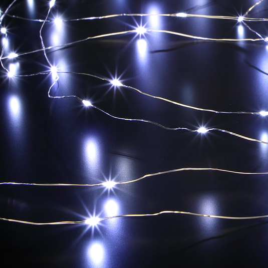 200 Fit & Forget White Bare Wire LED String Lights with Silver Wire