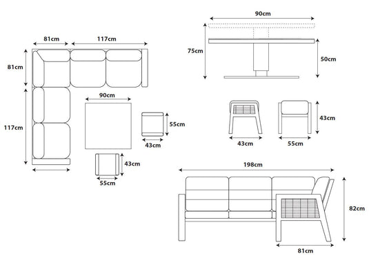 Havana Compact Modular Dining Set with Adjustable Table