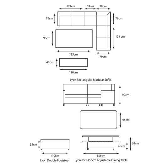 LG Outdoor Lyon Rectangular Modular Dining Set with Adjustable Table