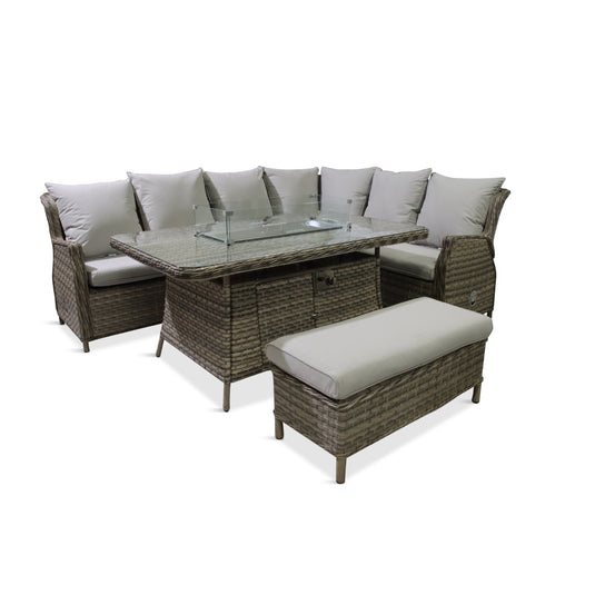 LG Outdoor Lyon Rectangular Modular Dining Set with Gas Firepit Table