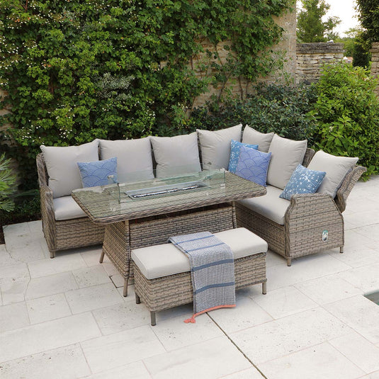 LG Outdoor Lyon Rectangular Modular Dining Set with Gas Firepit Table