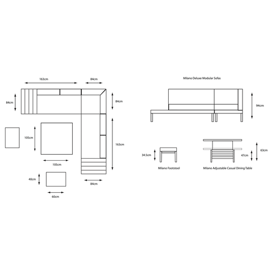 Milano Taupe Deluxe Modular Dining Set with Adjustable Table