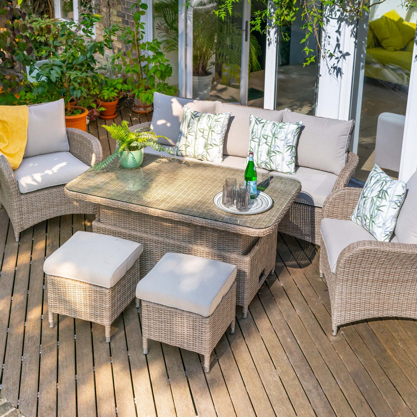 LG Outdoor Monaco Sand Lounge Dining Set with Adjustable Table