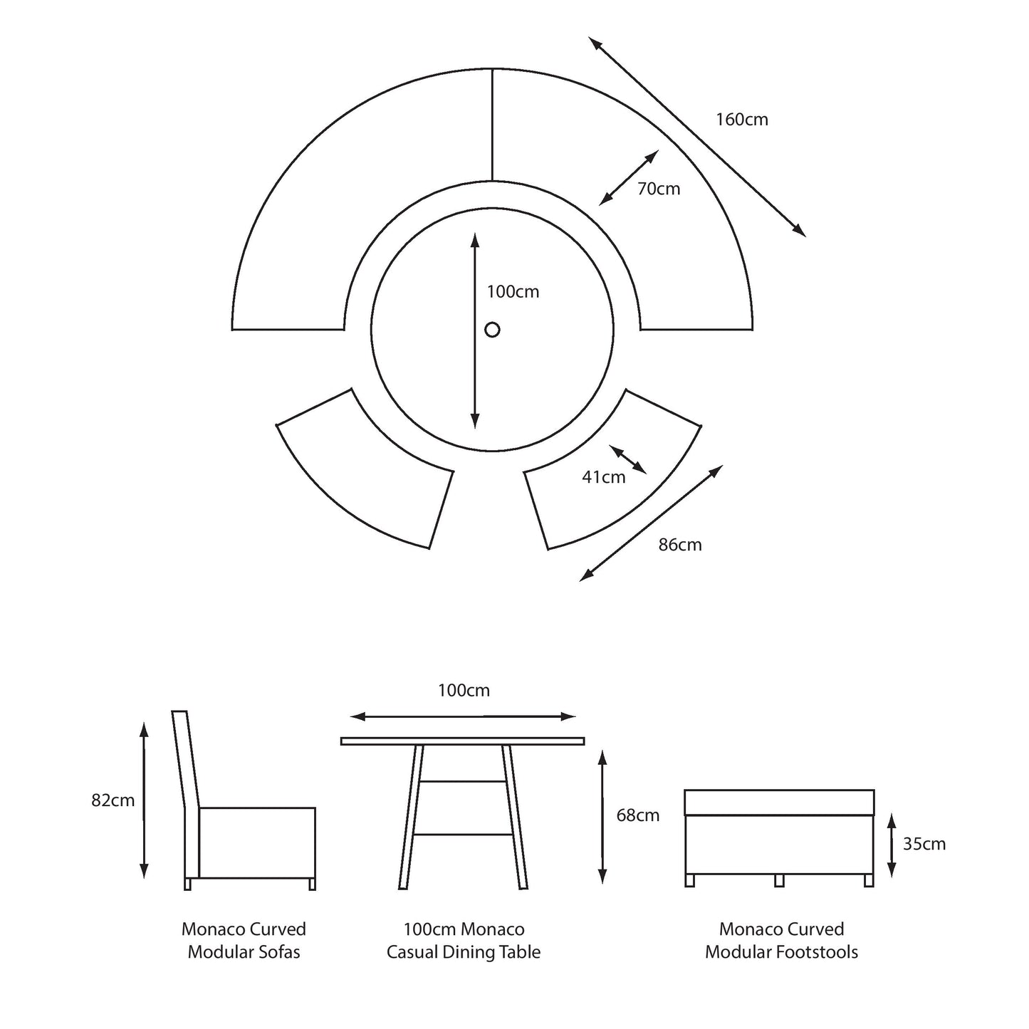 LG Outdoor Monaco Stone Curved Dining Modular