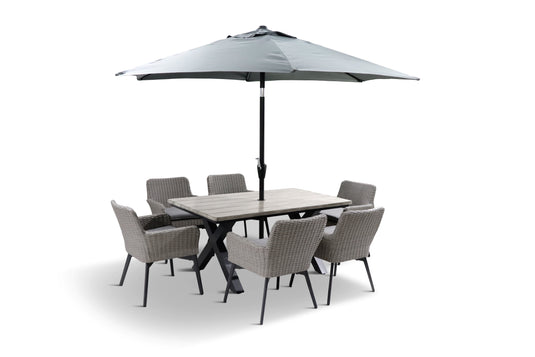 Oslo 6 Seat Rectangular Dining Set With 3.0M Deluxe Parasol