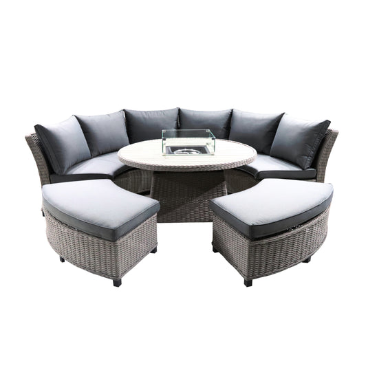 Oslo Curved Dining Modular Set With Gas Firepit Table