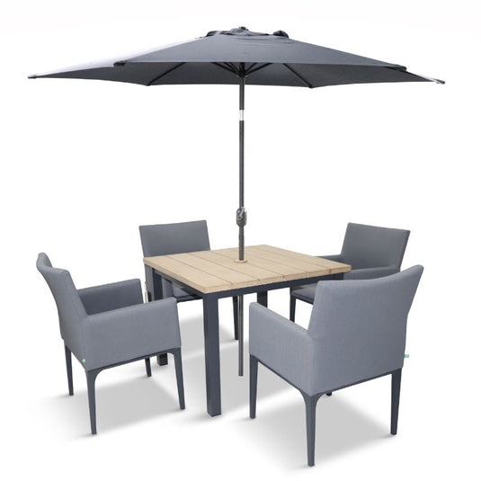 LG Outdoor Stockholm 4 Seat Dining Set with Armchairs and Deluxe 2.5m Parasol