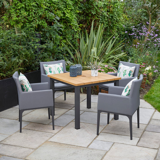 LG Outdoor Stockholm 4 Seat Dining Set with Armchairs and Deluxe 2.5m Parasol