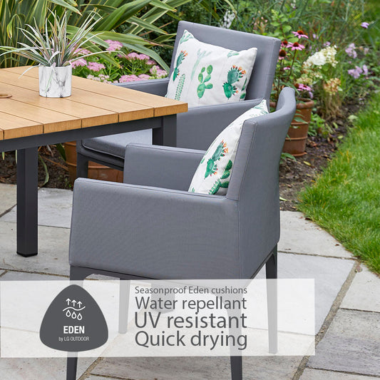 Stockholm 4 Seat Dining Set With Armchair And Deluxe 2.5m Parasol