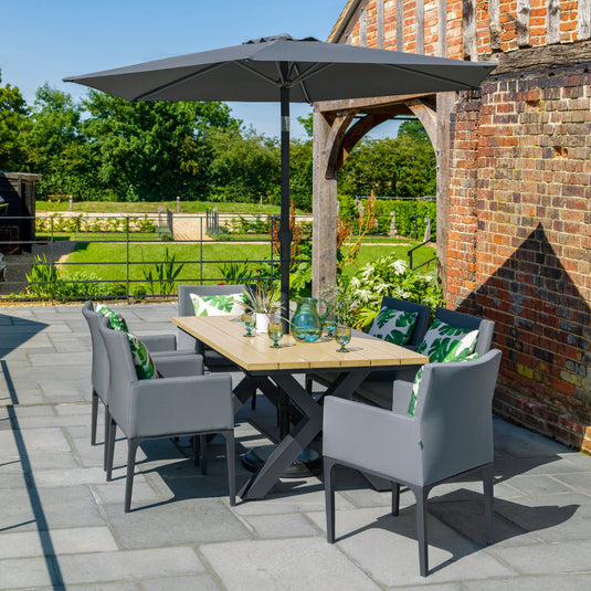 LG Outdoor Stockholm 6 Seat Dining Set with Armchairs and Deluxe 3.0m Parasol