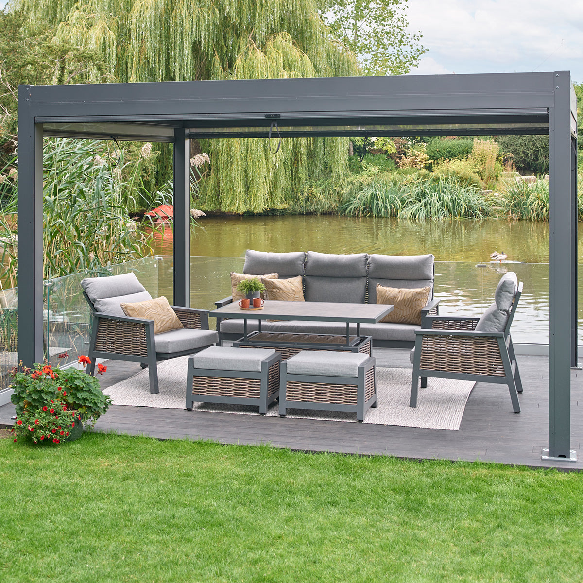LG Outdoor Seville Lounge Dining Set with Adjustable Table