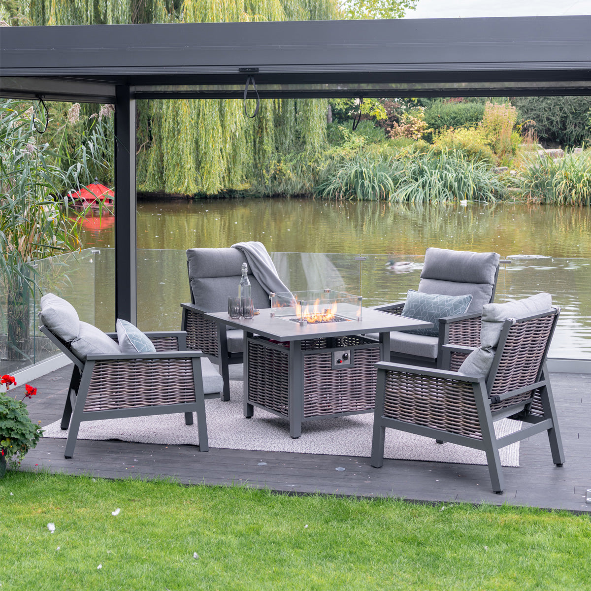 LG Outdoor Seville Relaxer Set with Gas Firepit Table