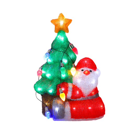 41cm Acrylic Santa & Tree with Lights