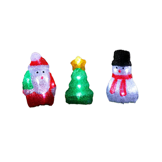 Set of 3 Acrylic Snowman, Santa & Tree Stakes