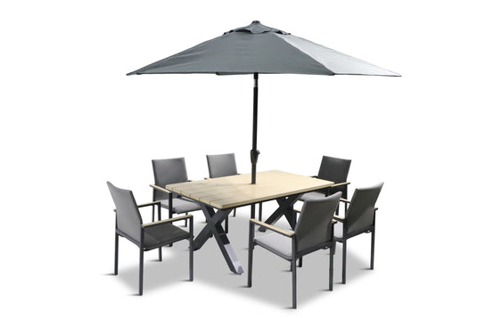 Venice 6 Seat Dining Set With Dining Chair And 3.0m Deluxe Parasol