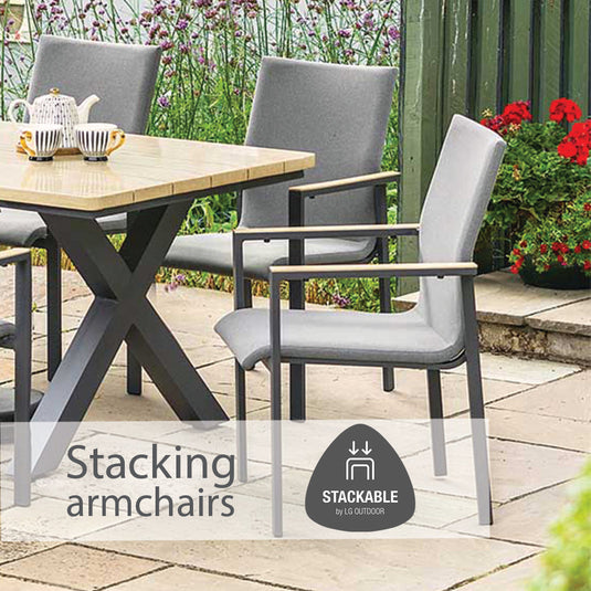 Venice 6 Seat Dining Set With Stacking Armchair And 3.0m Deluxe Parasol