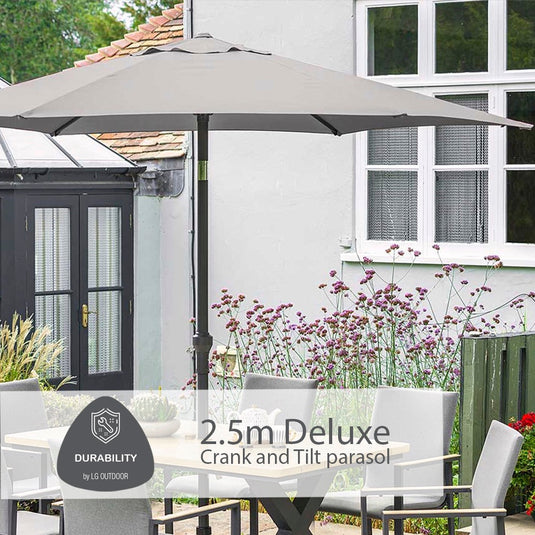 Venice 6 Seat Dining Set With Stacking Armchair And 3.0m Deluxe Parasol
