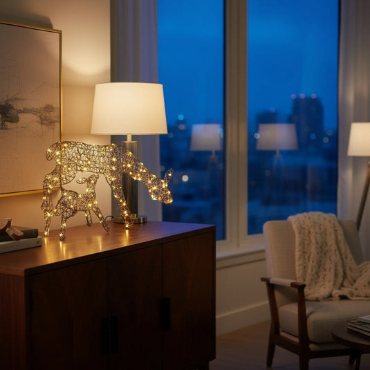 25cm Black Wire Dear And Fawn - 150 Warm White LEDs