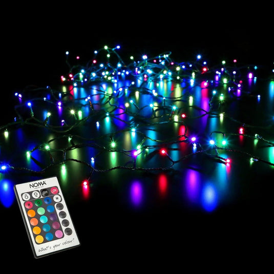 200 Colour Changeable Remote Controlled String Lights with Green Cable