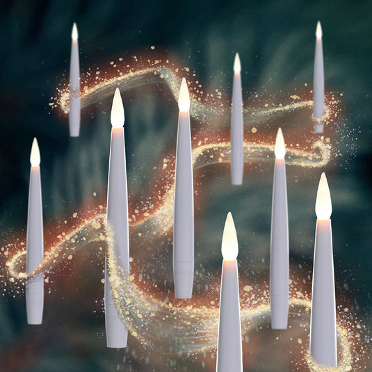 10 White Remote Controlled Magic Candles with Wand