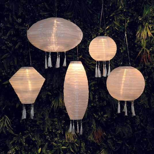 Mandarin 40cm White Oval Lantern with Tassels