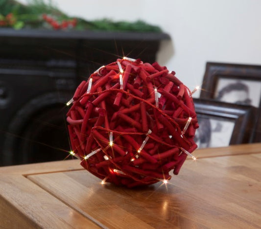 Noma Light-up Red Rattan Ball With Warm White Leds, 20 Cm (Pack Of 1)