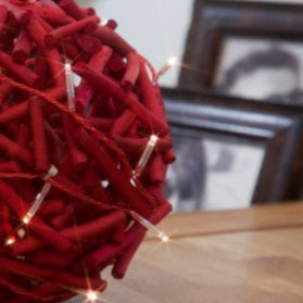 20cm Warm White Red Rattan Ball - 32 LEDs