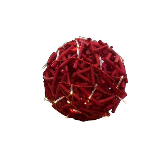 20cm Warm White Red Rattan Ball - 32 LEDs