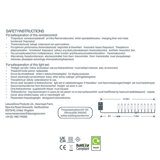 100 Colour Changeable Remote Controlled String Lights with Green Cable